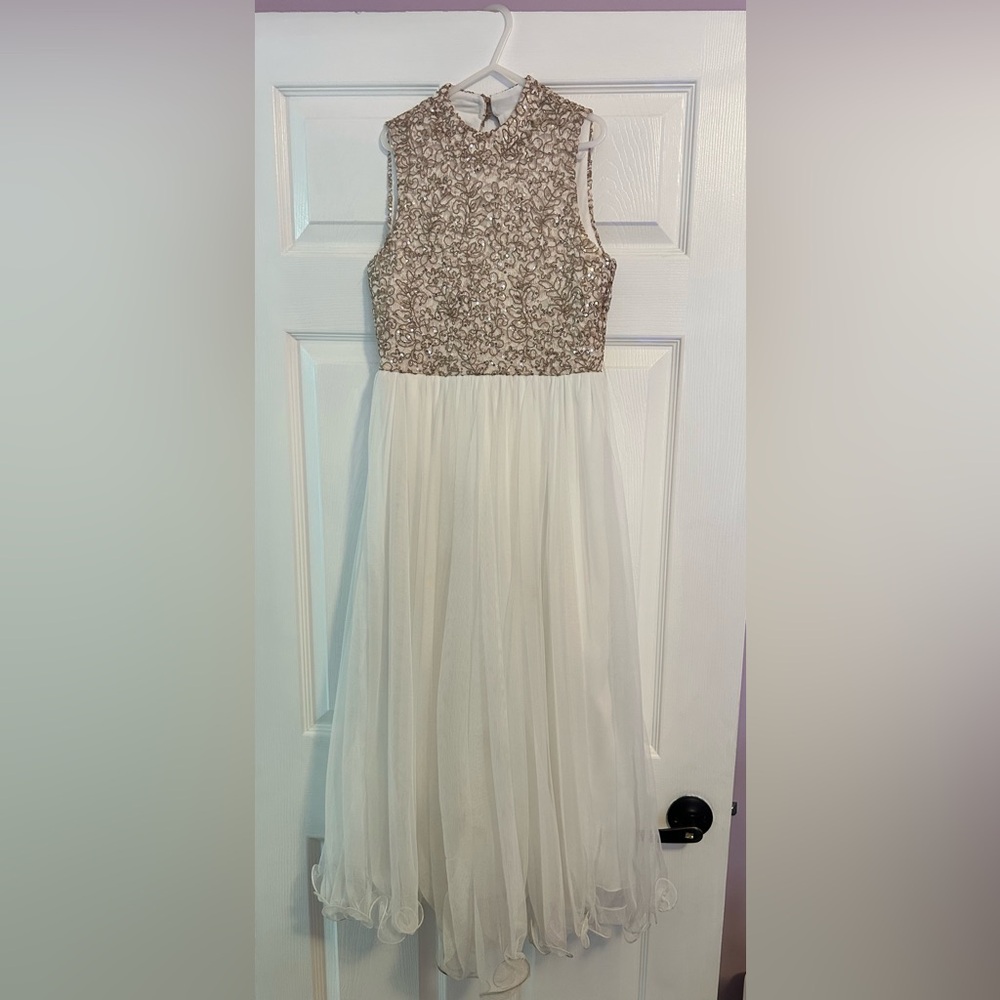 Elegant Cream and Gold Girls Dress
